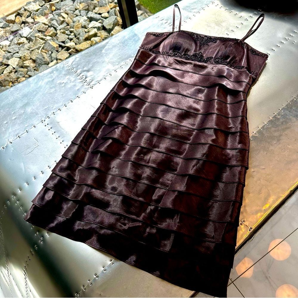 ALEX EVENINGS women’s layered silky sheath metallic bronze 8P